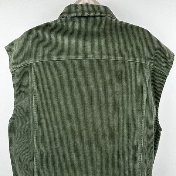 Zara Corduroy Vest Oversized Trucker Style Olive Green Women's Small - Picture 9 of 13